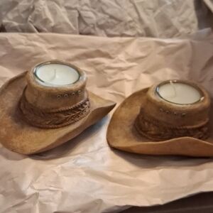 2 Brand New! Rustic Cowboy Hat Tealight Holders